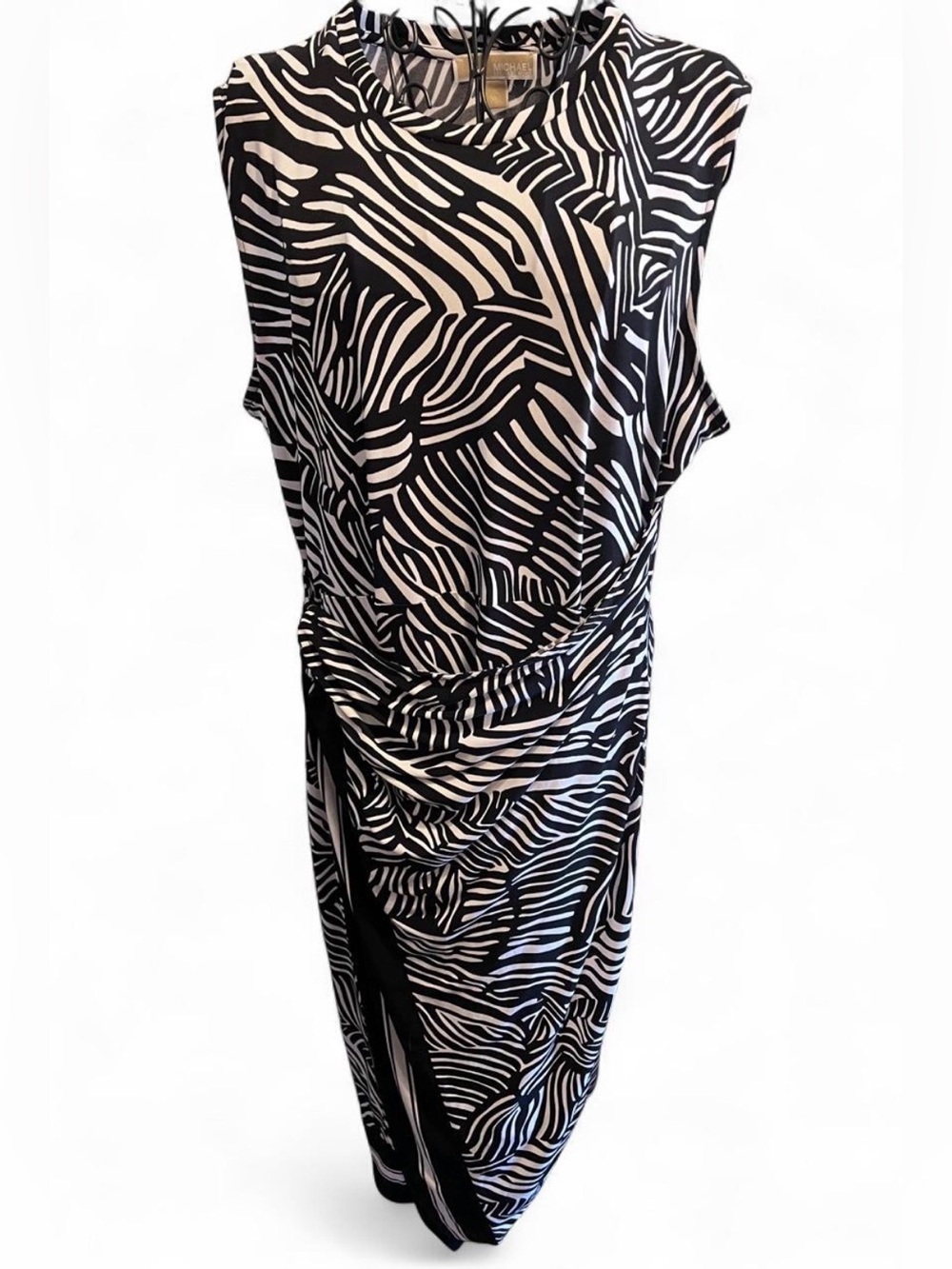 Michael Kors Black & White Zebra-Print Midi Dress